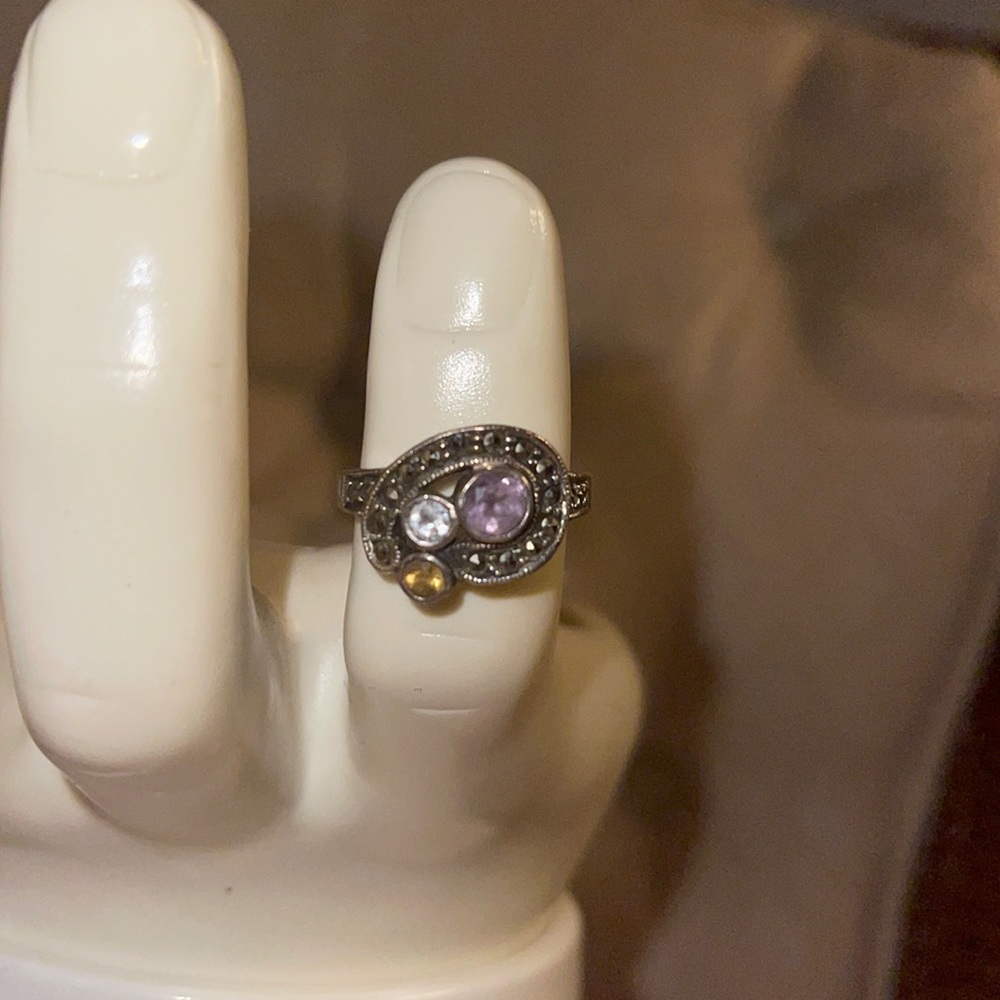 925 Sterling silver vintage Multi colored stone